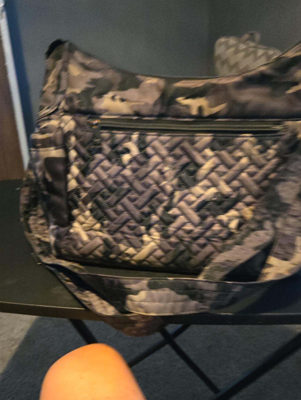 Women's Quilted Camo Crossbody Bag - Black Gray